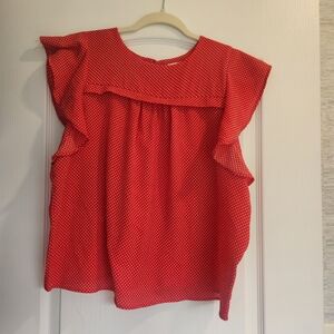 Monteau Red and White Polka Dot Blouse Size L Euc